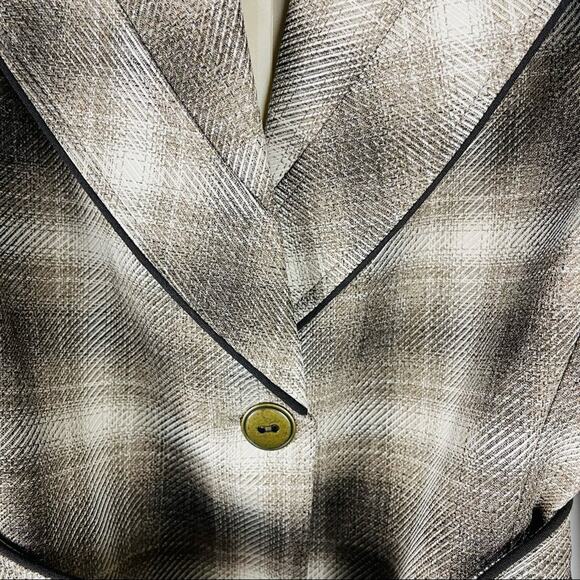 NEW Larry Levine brown cream plaid preppy tie button classic blazer jacket 10 - Picture 5 of 8